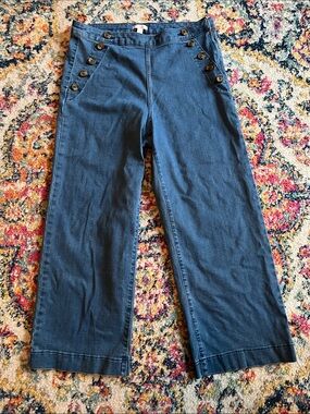 LC Lauren Conrad Medium Blue wash Wide-Leg Sailor Jeans with Button Accents